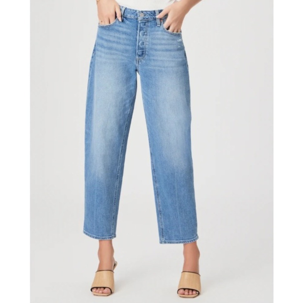 Paige Alexis High Rise Wide Leg Jeans Light Blue Distressed Denim Womens 26